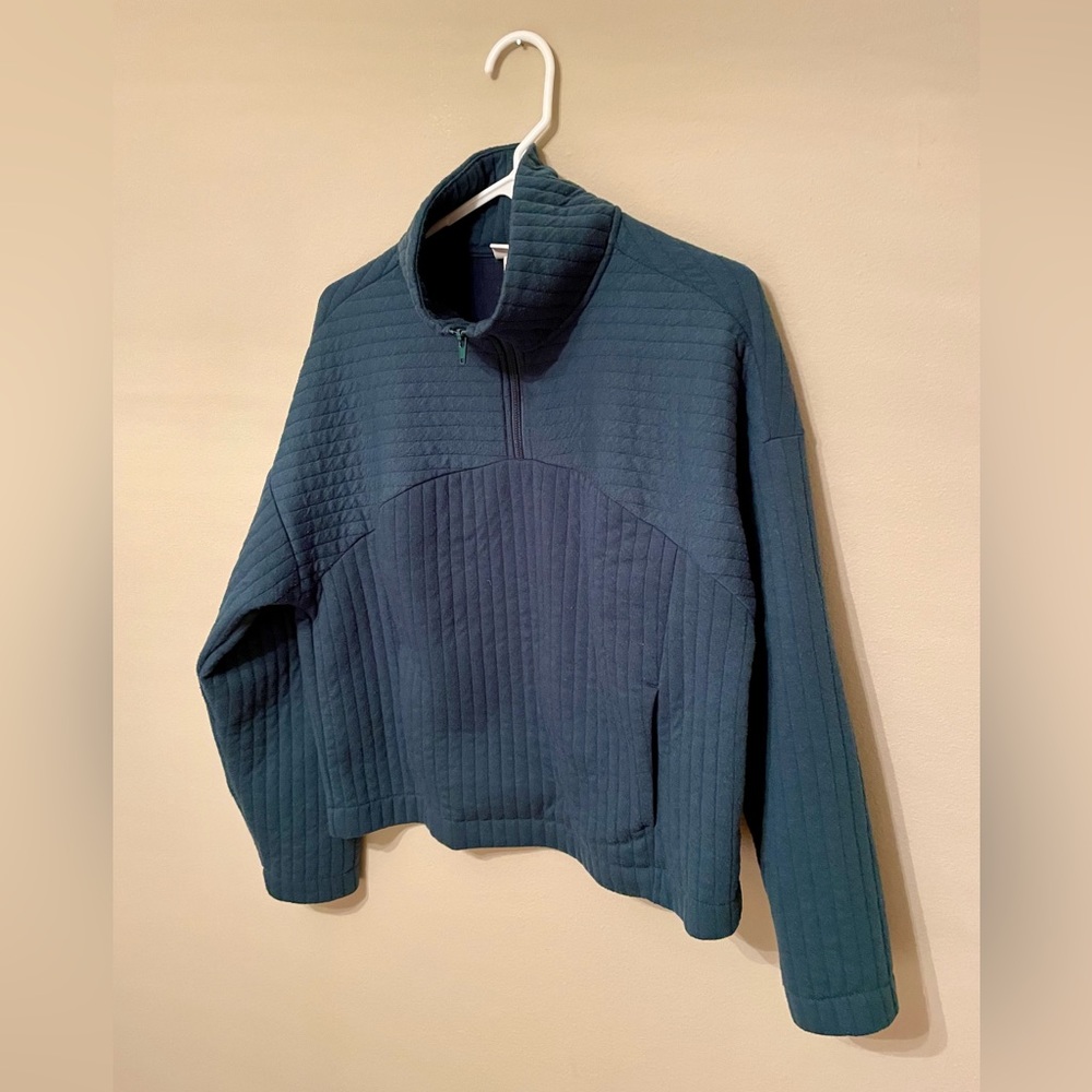 A new day Quarter Zip Quilted Pullover Sweatshirt Blue Green Medium - Picture 6 of 7